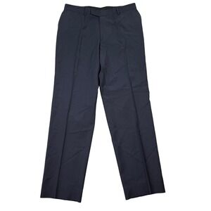 Hugo Boss Mens 36x33 Dress Pants Blue Check Flat Front Trousers Straight Fit EUC